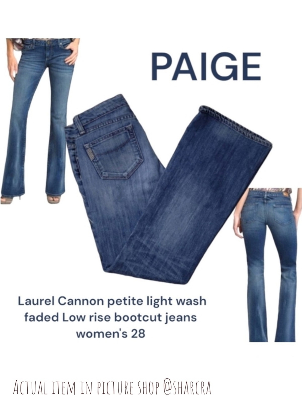 Paige Women's Laurel Cannon petite light wash Low rise bootcut Denim jeans 28